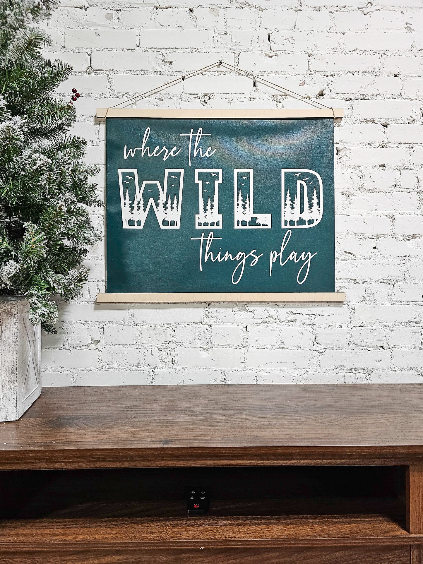 Where the Wild Things Play Wall Sign, Playroom wall decor, Hanging Art Printed Canvas, Pine Green, Kid's Room Sign, Nursery Decorations