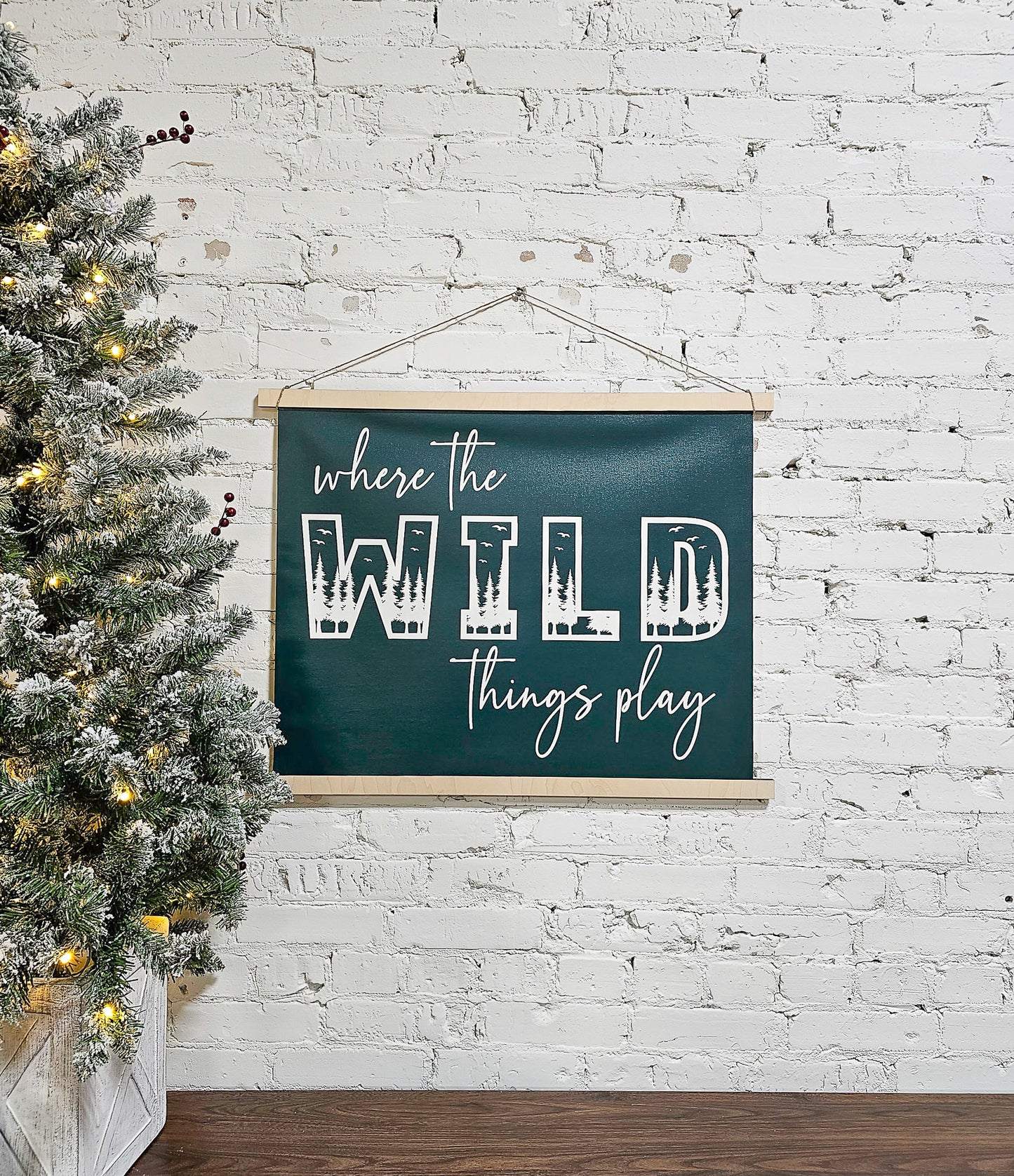 Where the Wild Things Play Wall Sign, Playroom wall decor, Hanging Art Printed Canvas, Pine Green, Kid's Room Sign, Nursery Decorations