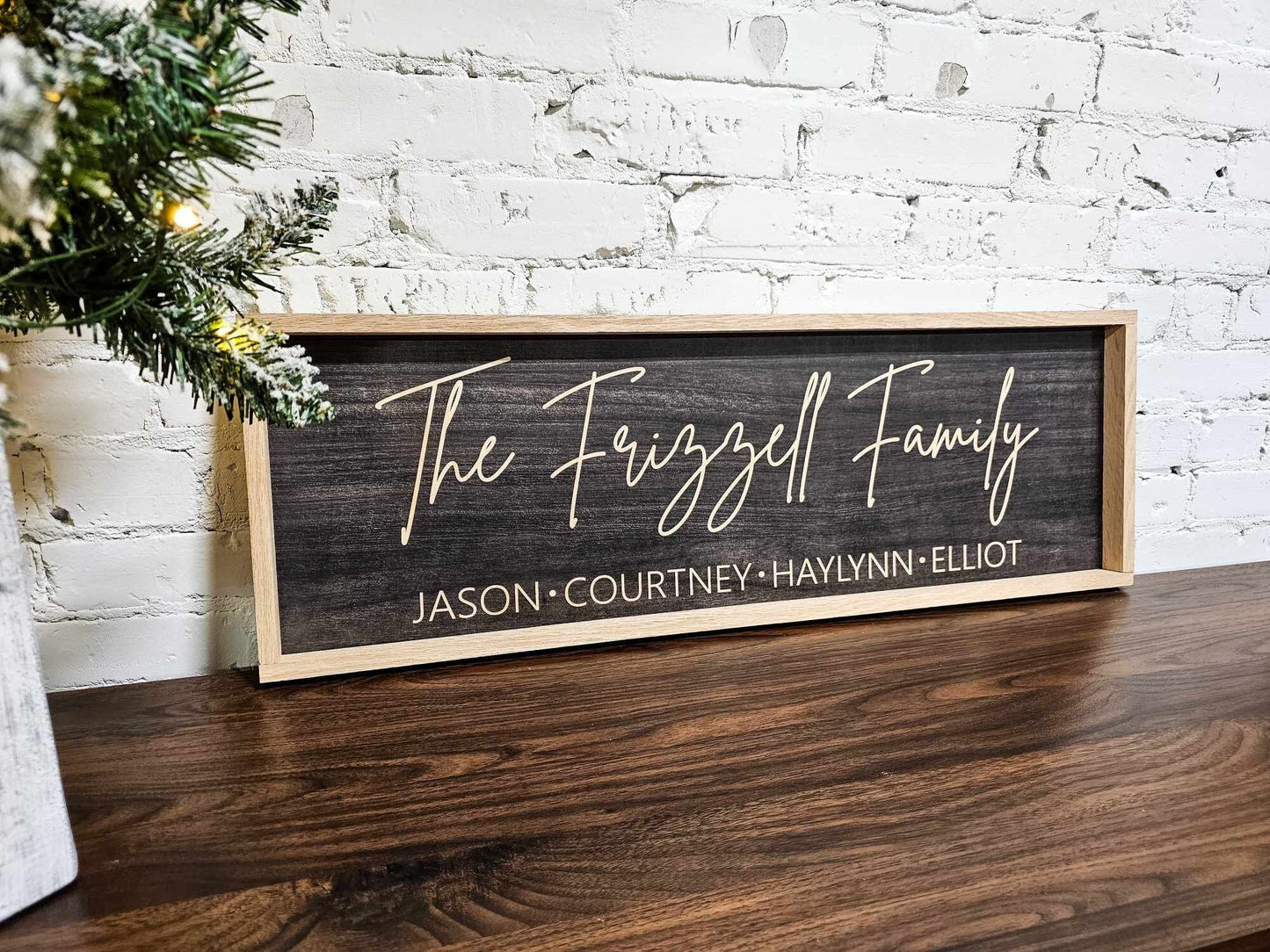 Celebrate your family's uniqueness with our personalized family last name wooden signs! Crafted with precision, these framed wood signs feature your family's last names and first names, creating a perfect statement piece for your home.