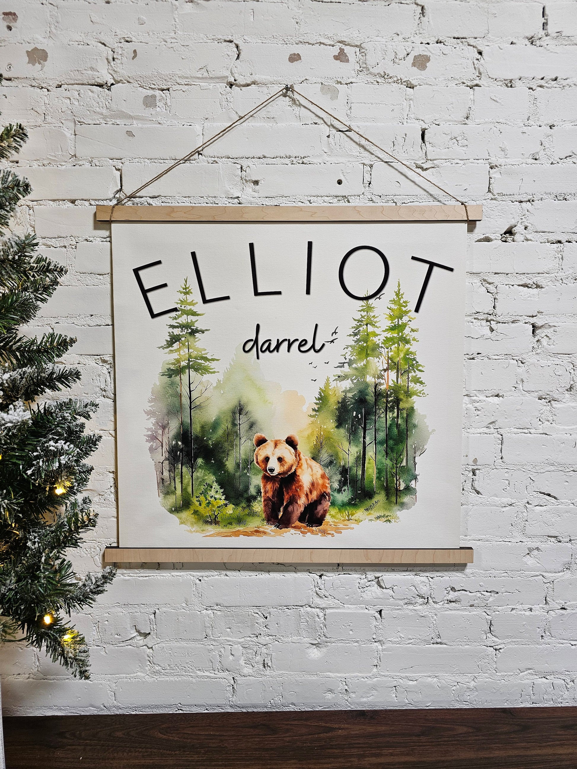 Custom Nursery Name Banner, Woodland animals Decor, Personalized with first middle names, Hanging Wall Art Printed Canvas, Kid's Room Sign