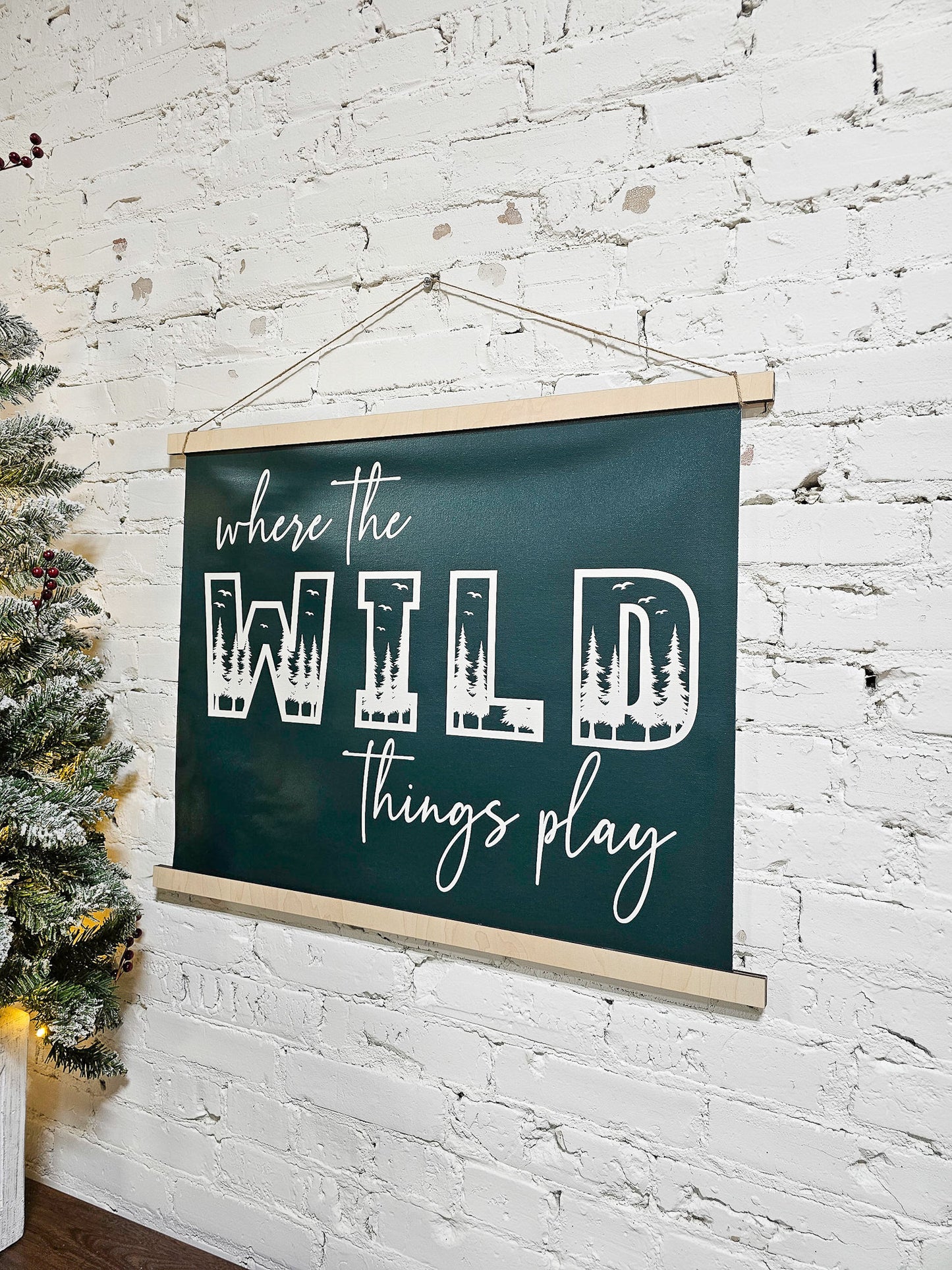 Where the Wild Things Play Wall Sign, Playroom wall decor, Hanging Art Printed Canvas, Pine Green, Kid's Room Sign, Nursery Decorations