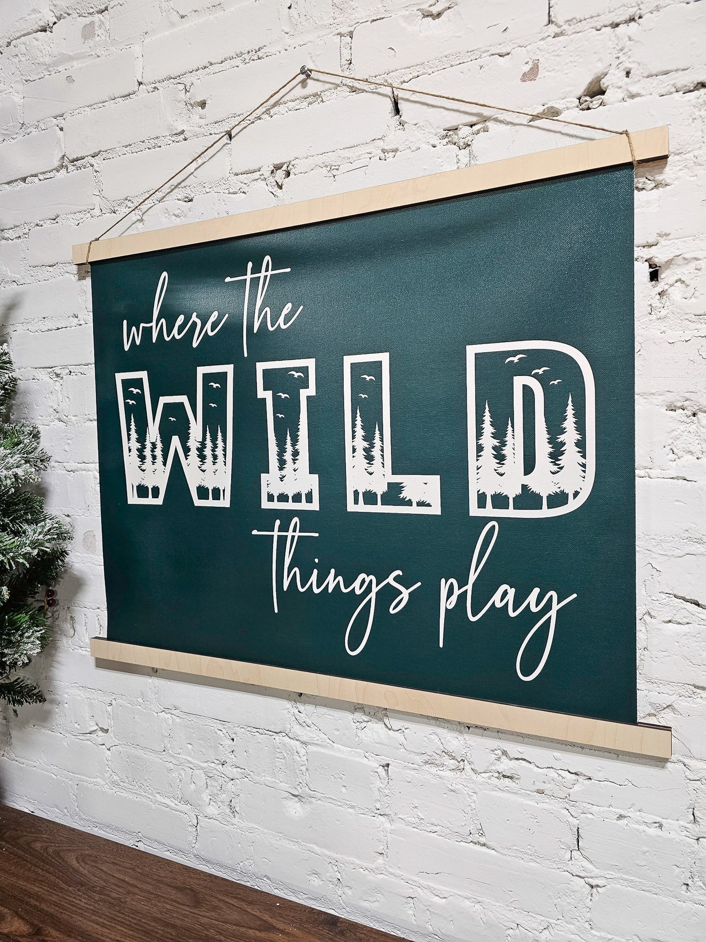 Where the Wild Things Play Wall Sign, Playroom wall decor, Hanging Art Printed Canvas, Pine Green, Kid's Room Sign, Nursery Decorations