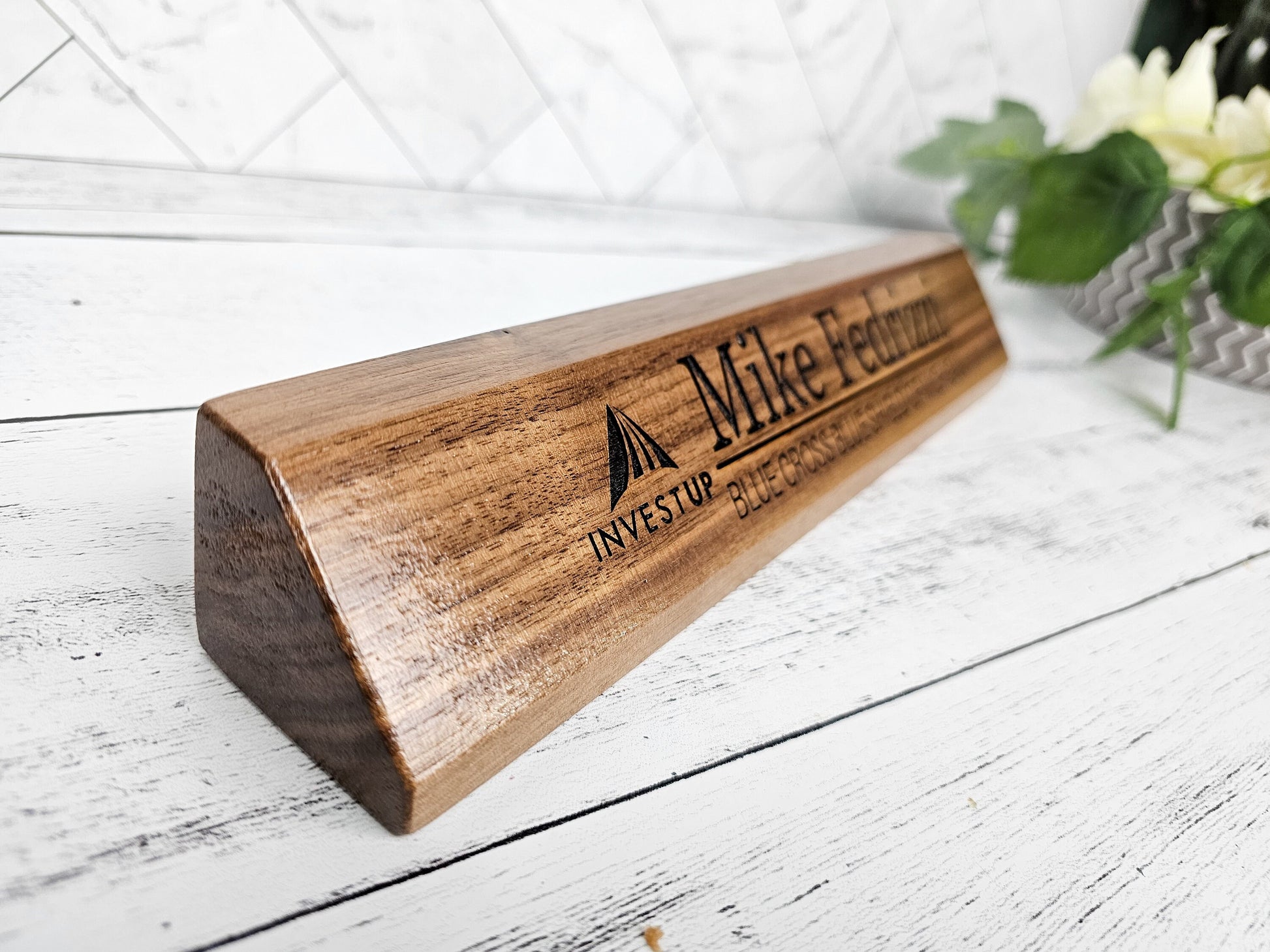 Desk Name Plate for Business Executive, Administrator, Teacher or Custom Company Office Gifts, Personalized Wooden Sign for office personnel