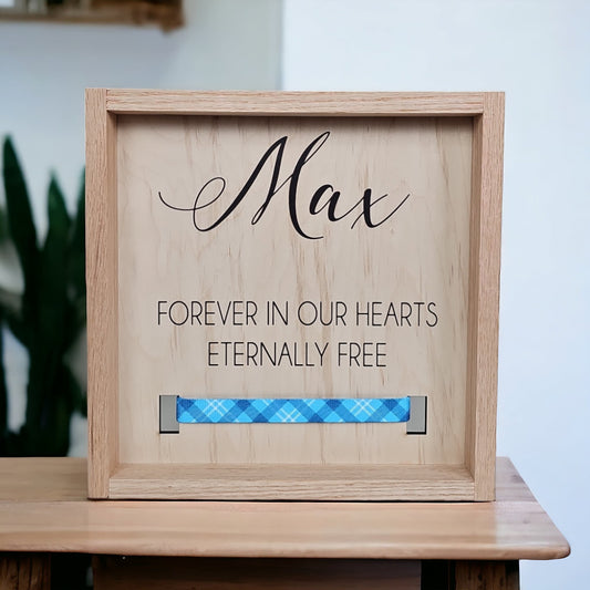 Pet Loss Sign Gift, Framed Natural Wood, Personalized with Pet Name & Phrase for Pet, Holes in sign to place Pet&#39;s collar in for display
