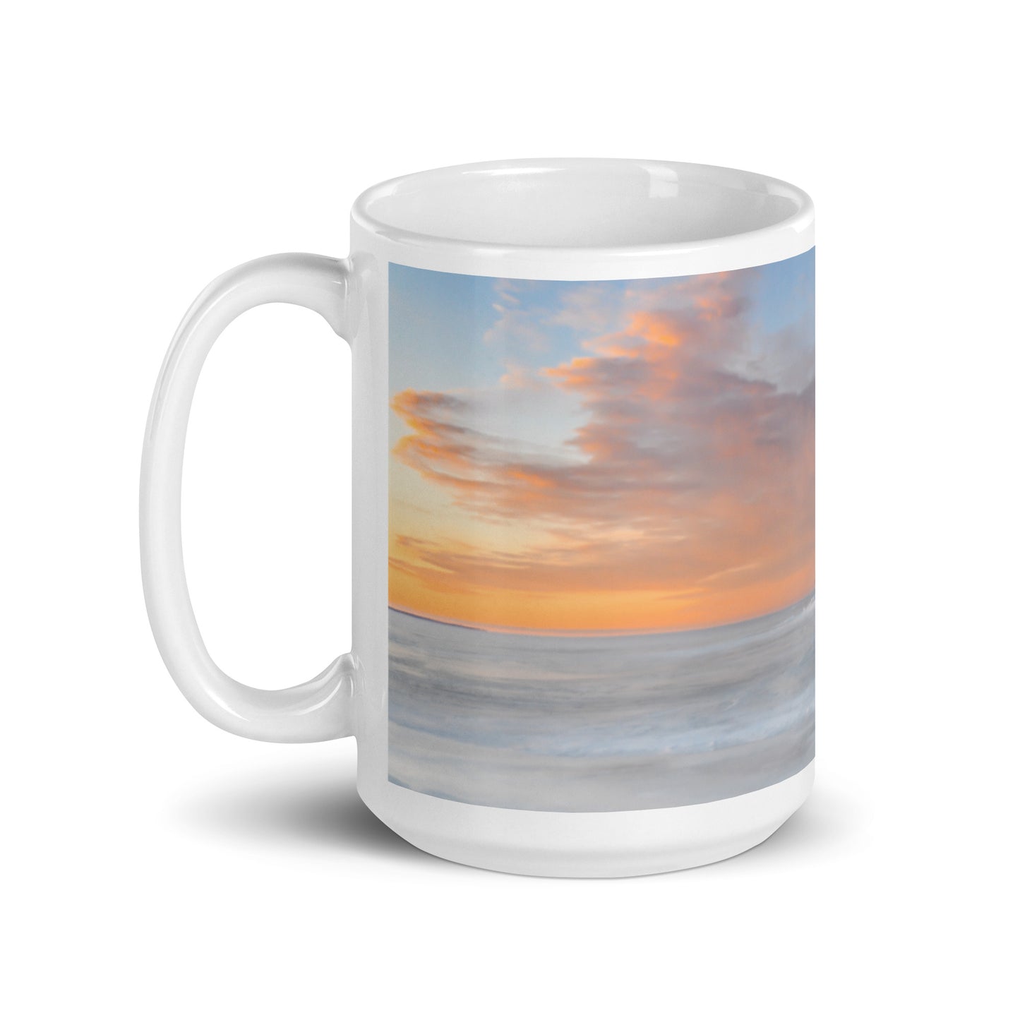 Escanaba Michigan Winter sunrise over Lake Michigan, Sand Point, Water Plant Road, Ludington Park view - Printed Mug