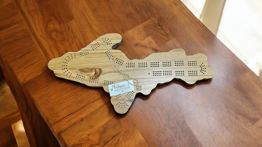 Upper Peninsula Cribbage board for Yoopers, UP shaped wooden cribbage board