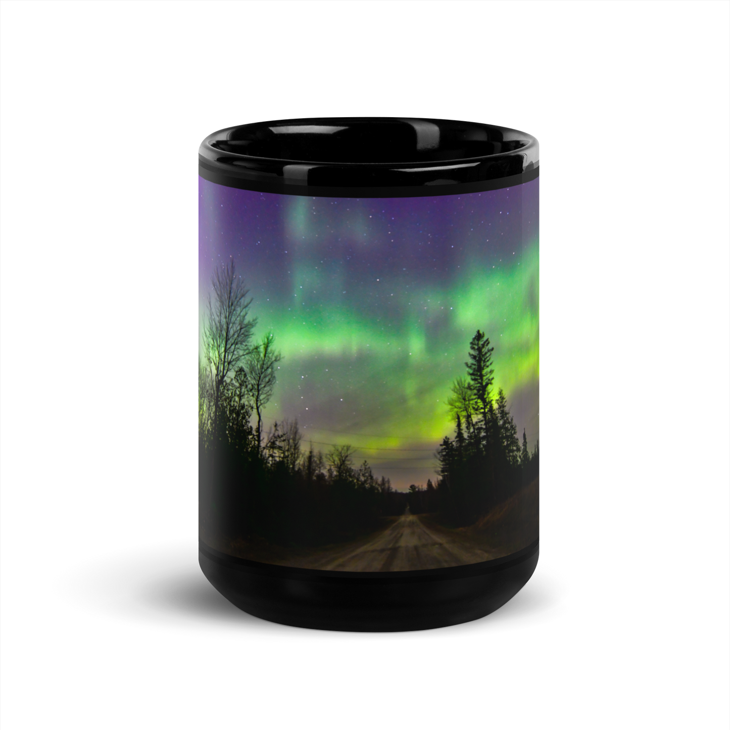 Northern Lights Coffee Mug: Aurora Borealis & Country Backroad, Michigan Night Sky Souvenir, Keepsake, Momento, Gift, Wrap around design