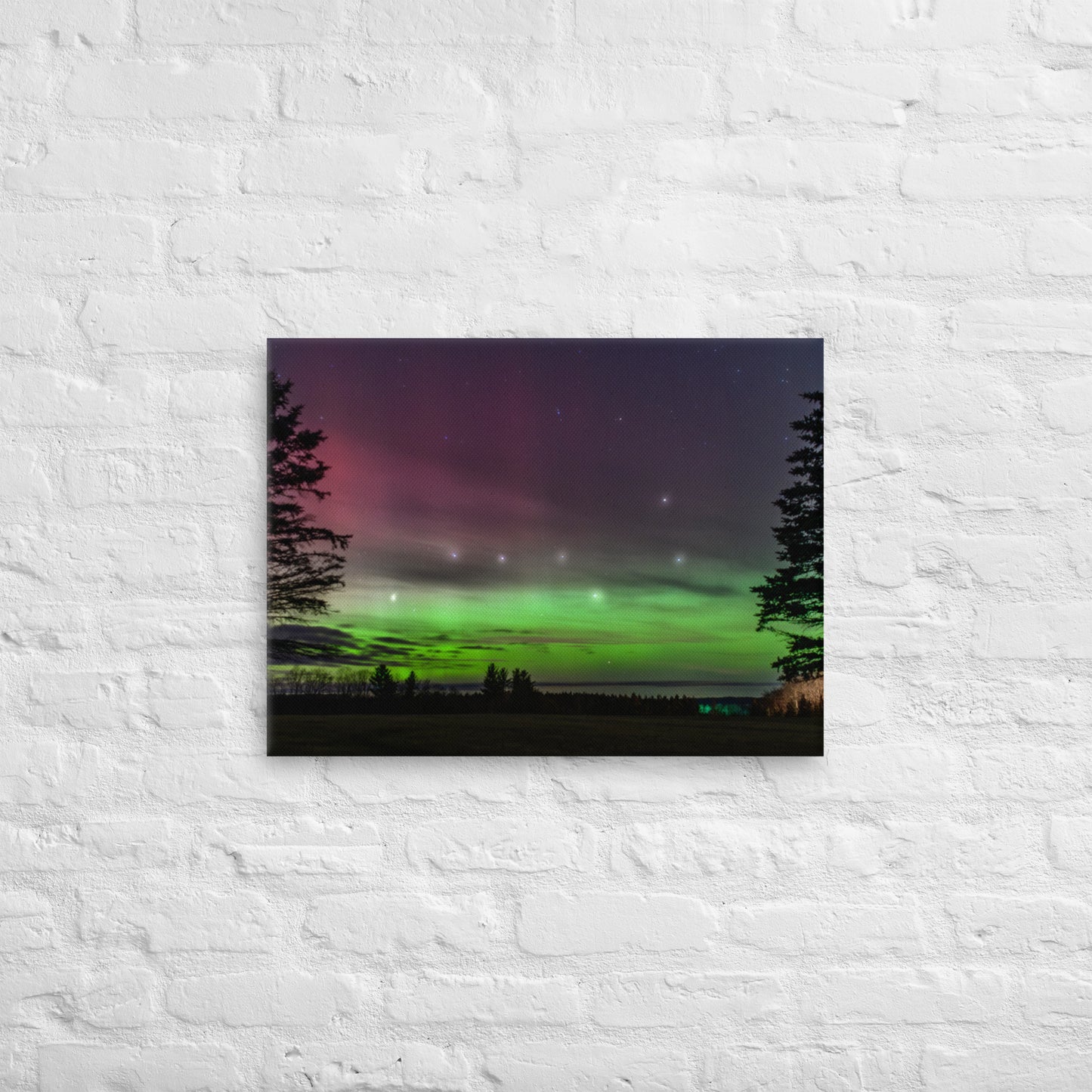 Northern Lights & Big Dipper Canvas - Pine Tree Silhouette Wall Art, Upper Michigan Night Sky Home Decor