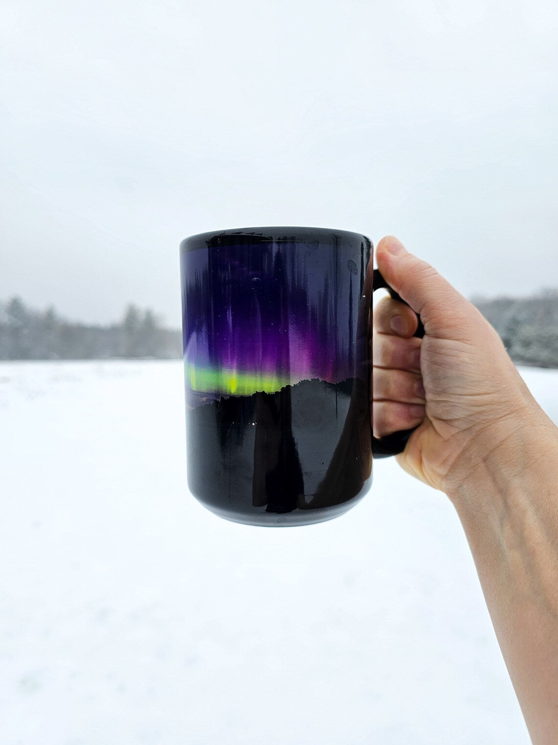 Northern Lights From Michigan - Black Glossy Mug