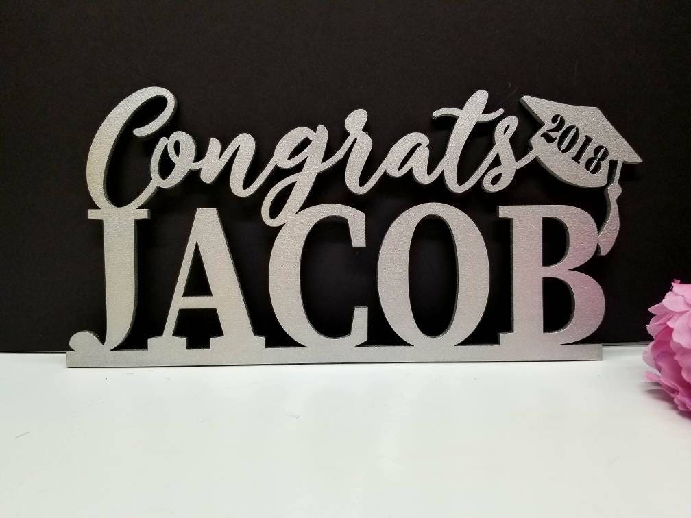 Class of 2024 Table sign with Custom Name + Congrats & 2024 graduation cap