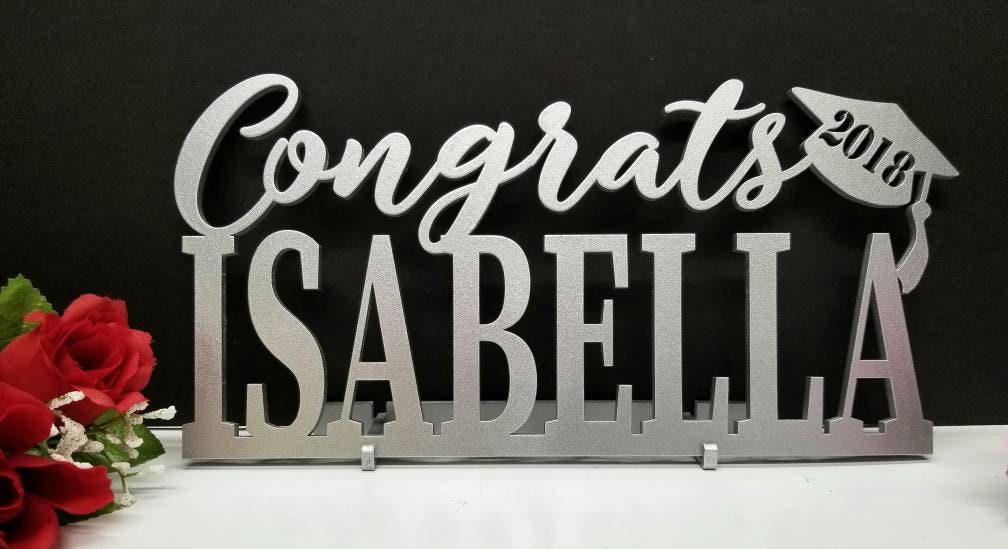 Class of 2024 Table sign with Custom Name + Congrats & 2024 graduation cap