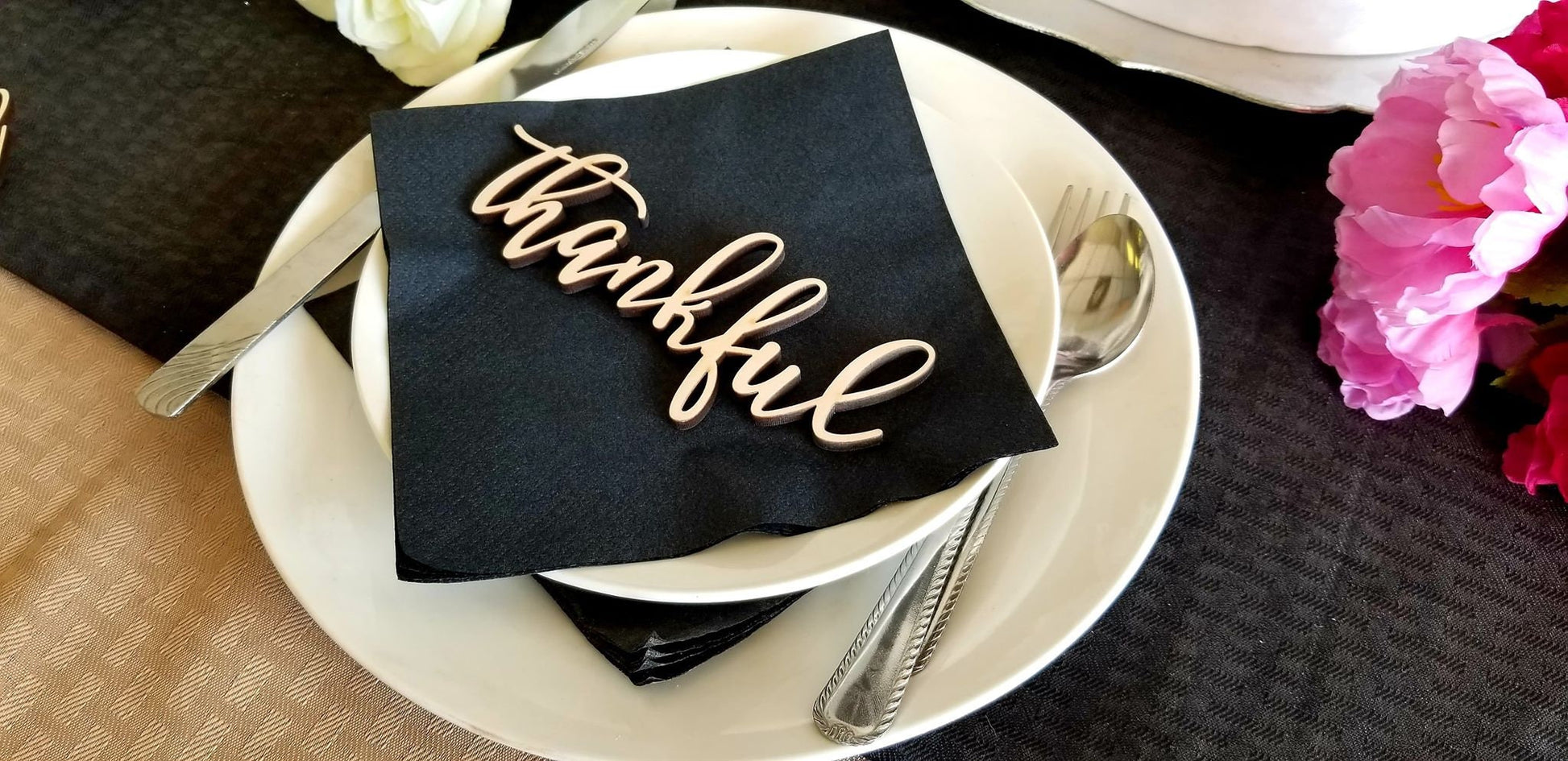 Thankful Place Settings, Bulk / Wholesale options Thanksgiving Plate settings, Wood Decor, Small
