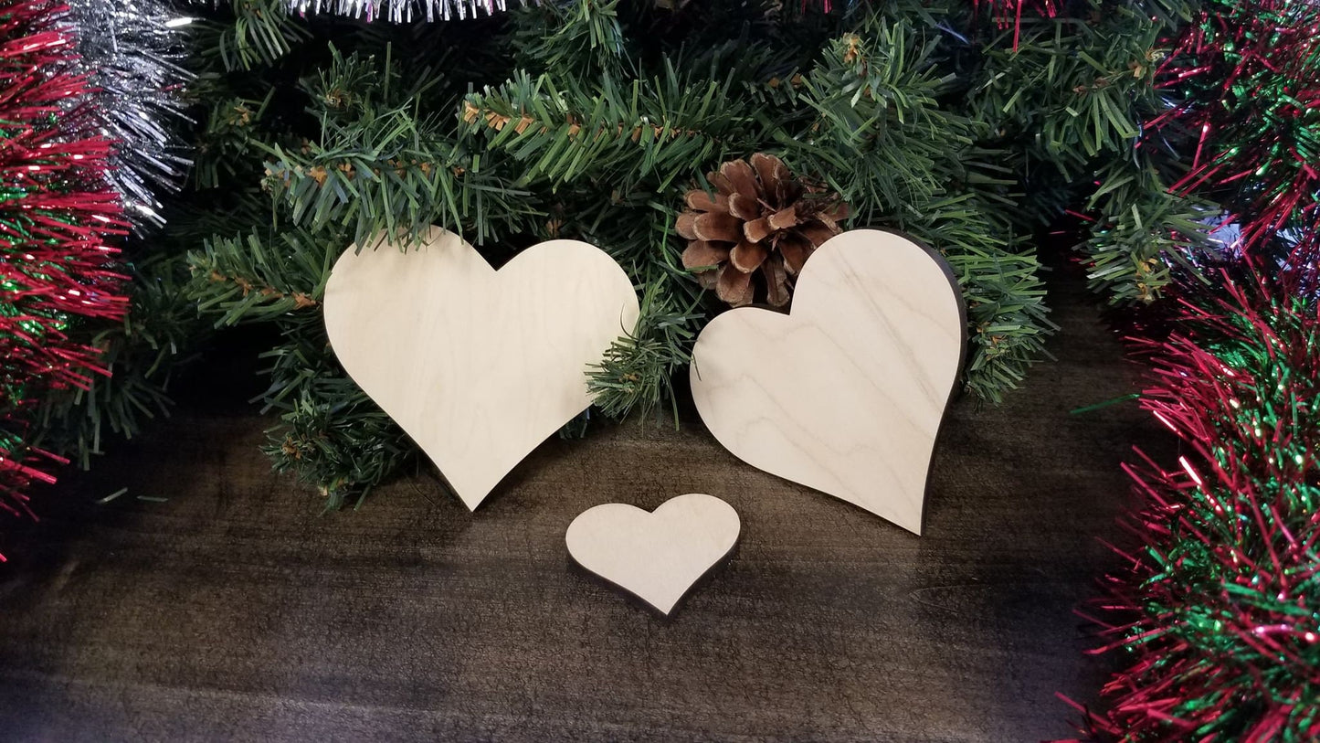 Heart Wood Cut out Shape, Wooden Heart Blank, DIY Christmas Wood Blanks