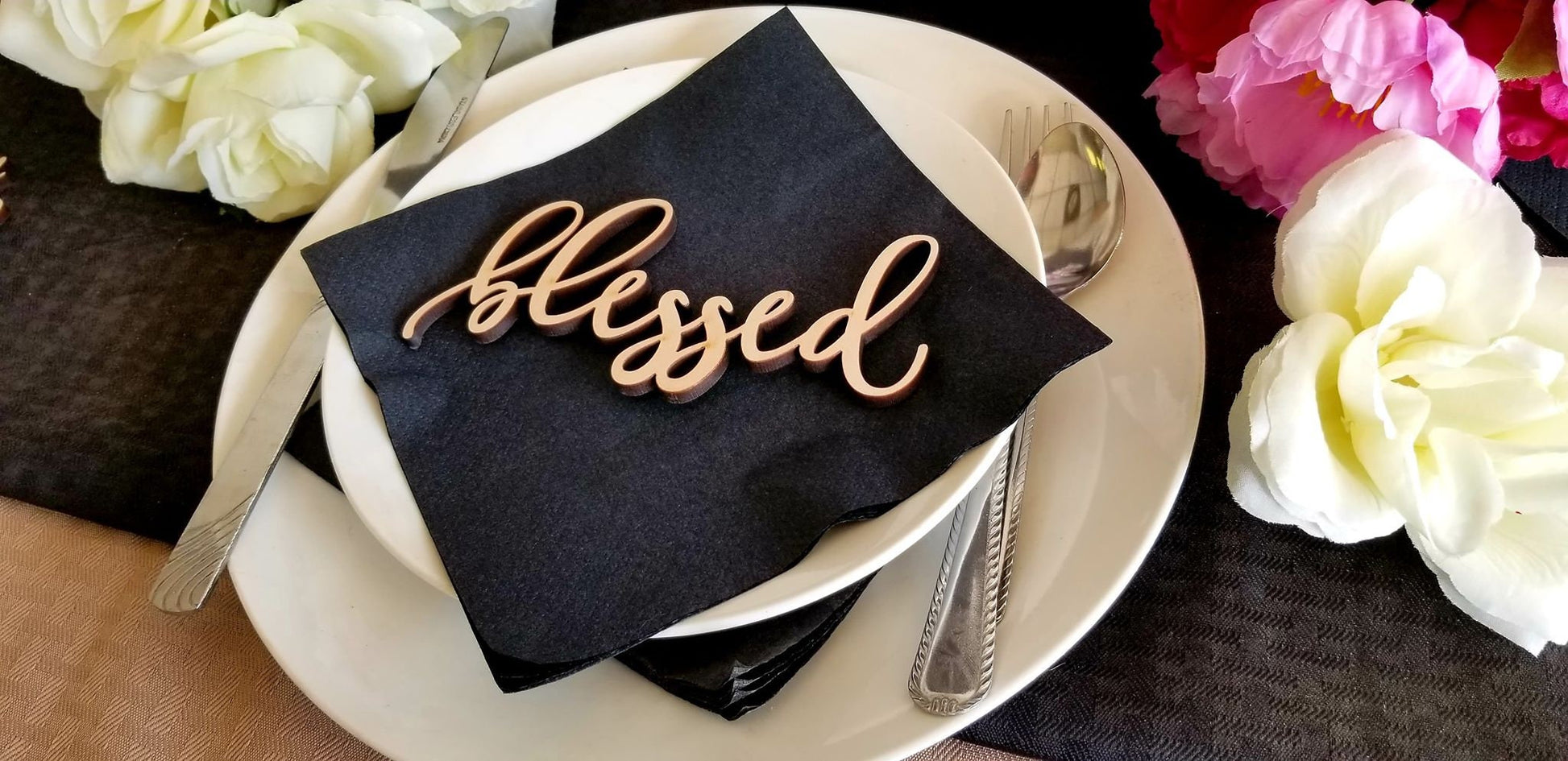 Blessed Place Cards, Blessed sign, Christmas table setting, Holiday Decor Christmas Place settings, Small Wood Blessed Sign