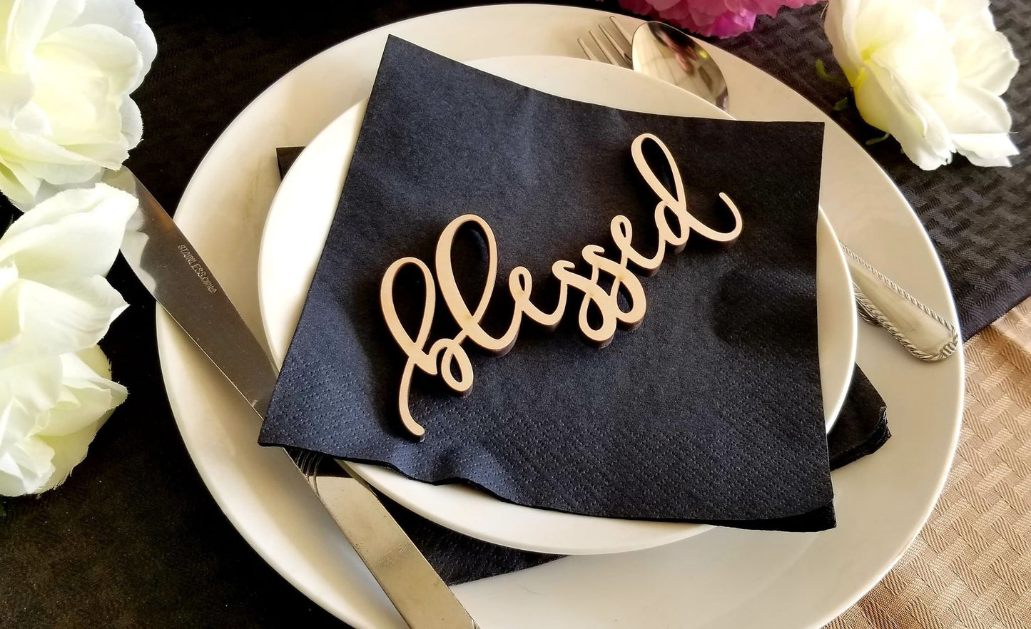 Blessed Place Cards, Blessed sign, Christmas table setting, Holiday Decor Christmas Place settings, Small Wood Blessed Sign