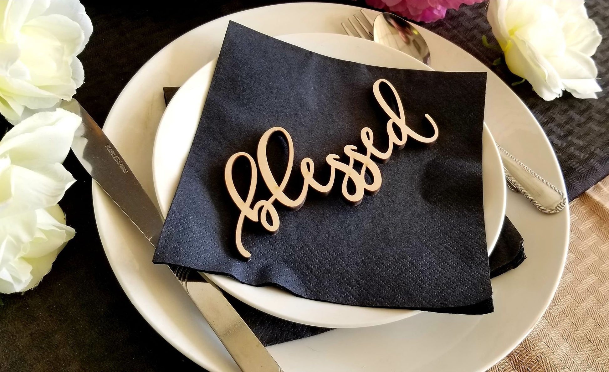 Blessed Place Cards, Blessed sign, Christmas table setting, Holiday Decor Christmas Place settings, Small Wood Blessed Sign