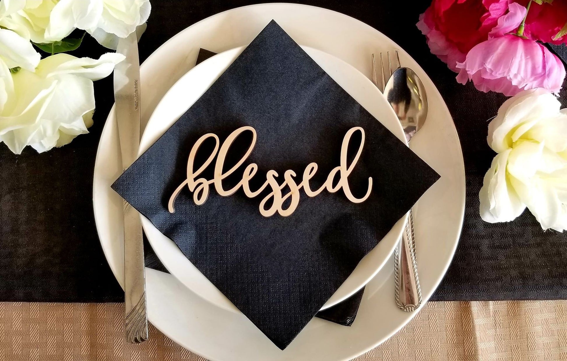 Blessed Place Cards, Blessed sign, Christmas table setting, Holiday Decor Christmas Place settings, Small Wood Blessed Sign