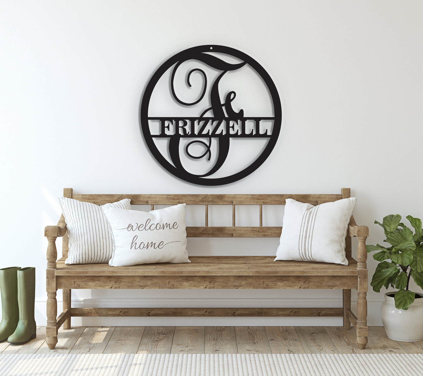 Custom Last Name & Monogram Sign with Letter Initial, Circle / Round Family Name Sign, Personalized Home Decor