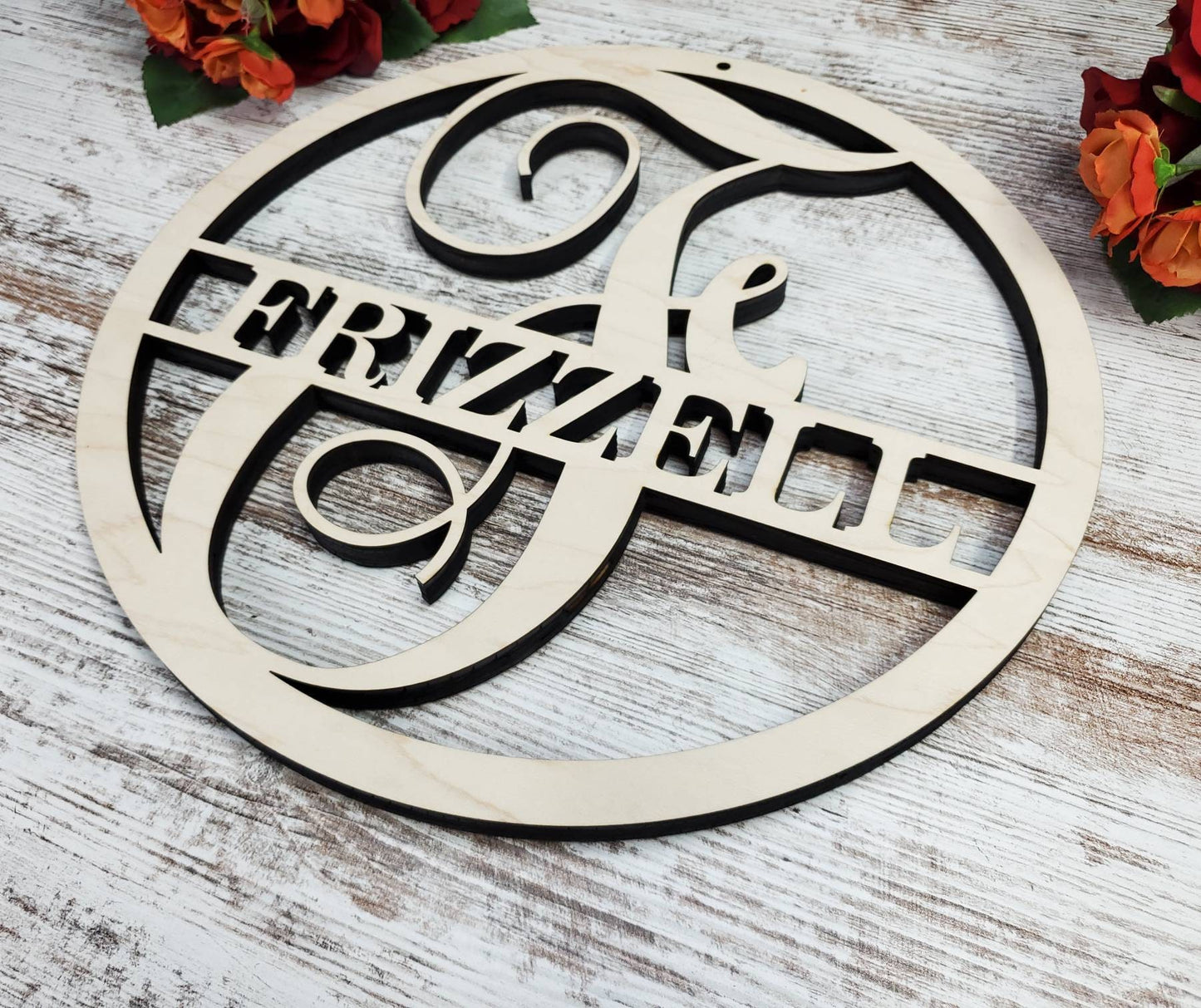 Custom Last Name & Monogram Sign with Letter Initial, Circle / Round Family Name Sign, Personalized Home Decor