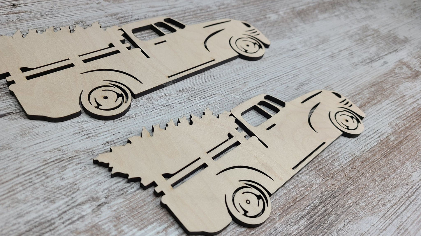 Christmas truck wood cut out with Tree, Santa Claus Truck, little red truck, wood shape, wooden Vintage truck, Christmas crafts, DIY Wood Blank