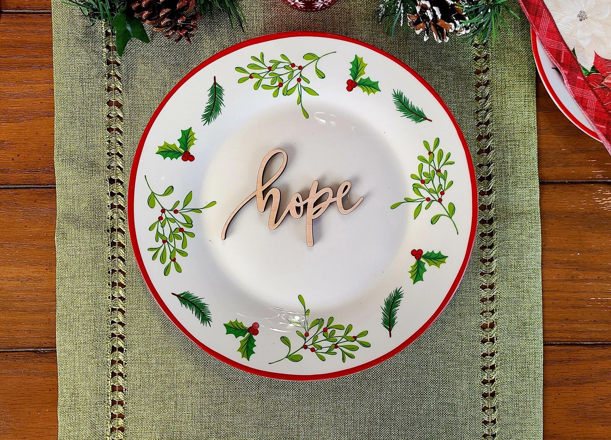 Hope Place Cards, Christmas Plate setting cards, Christmas Wooden Word, Holiday Decor, Christmas Place settings, Small Wood Hope Sign