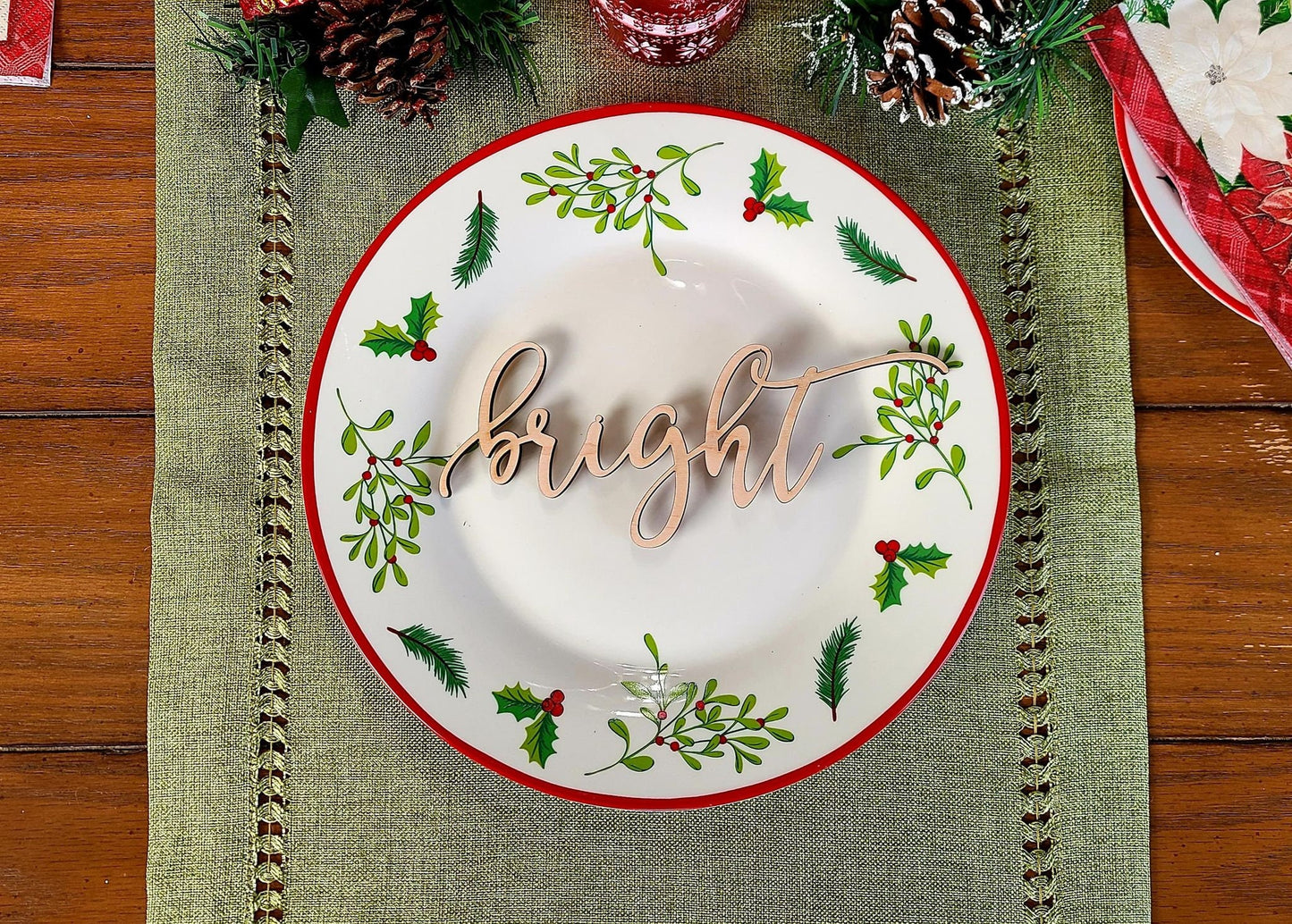 Bright Place Cards, Christmas Plate setting cards, Christmas Wooden Word, Holiday Decor, Christmas Place settings, Small Wood Bright Sign