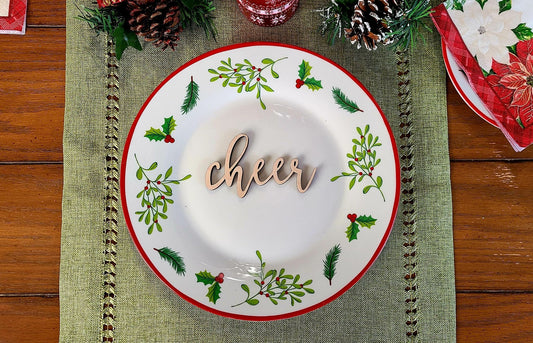 Cheer Place Cards, Christmas Plate setting cards, Christmas Wooden Word, Holiday Decor, Christmas Place settings, Small Wood Cheer Sign