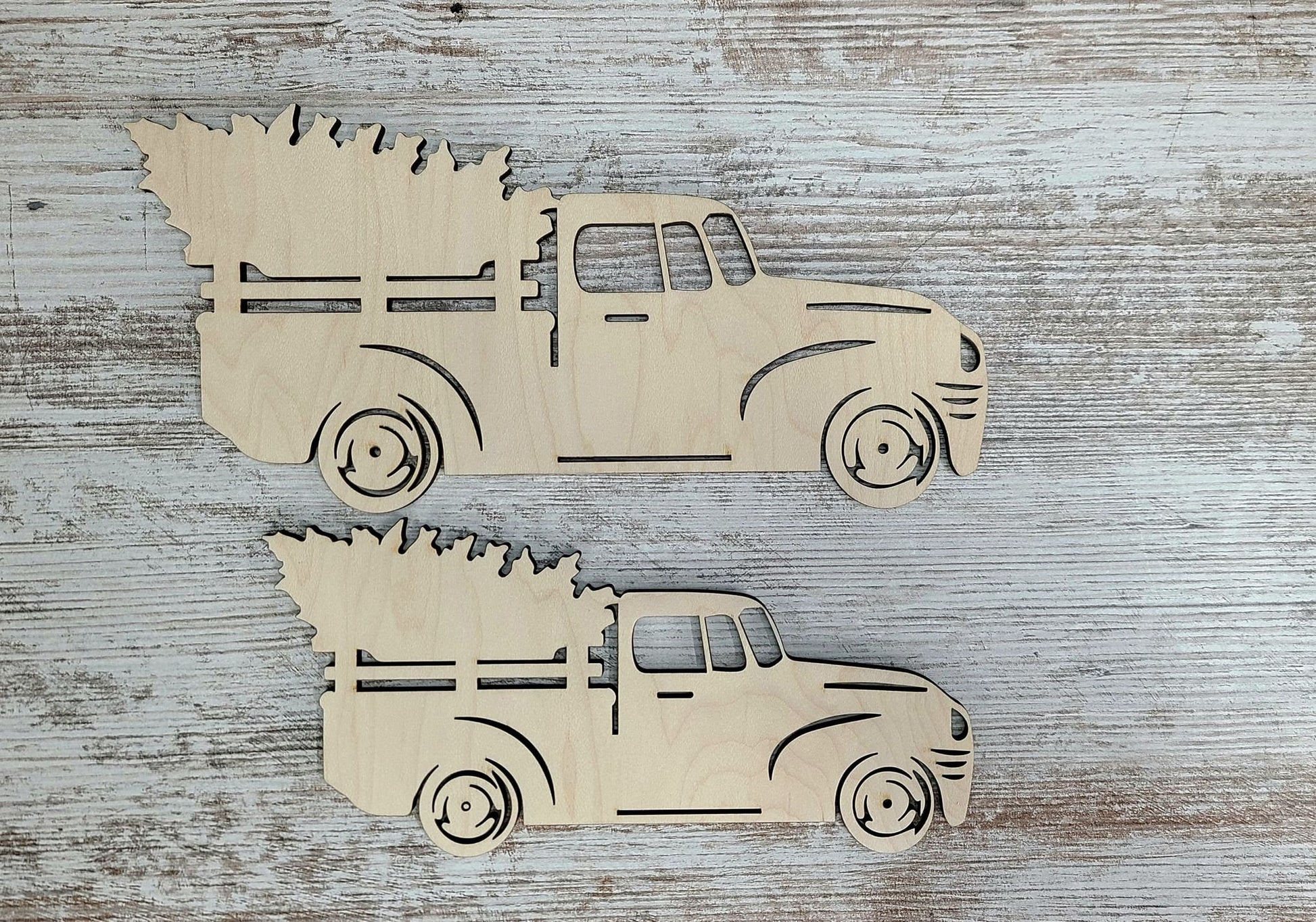 Christmas truck wood cut out with Tree, Santa Claus Truck, little red truck, wood shape, wooden Vintage truck, Christmas crafts, DIY Wood Blank