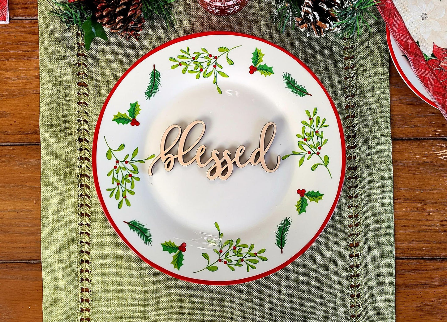 Blessed Place Cards, Blessed sign, Christmas table setting, Holiday Decor Christmas Place settings, Small Wood Blessed Sign