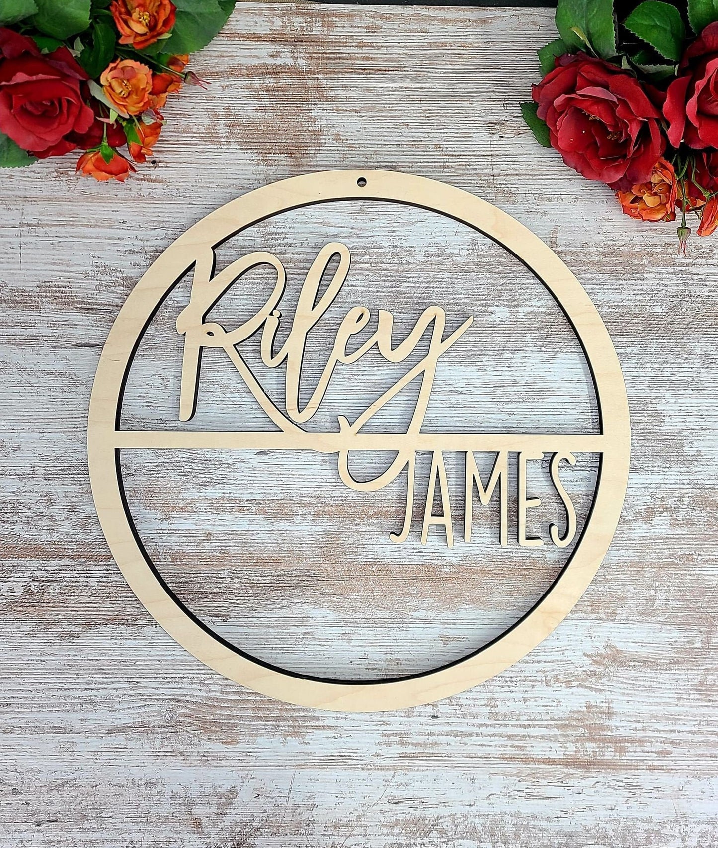 Custom Name Sign, First & Middle Name. Personalized Circle Name Sign, Handwritten Font Personalized Name Sign. Kids Round Name sign, Gift