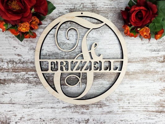 Custom Last Name & Monogram Sign with Letter Initial, Circle / Round Family Name Sign, Personalized Home Decor