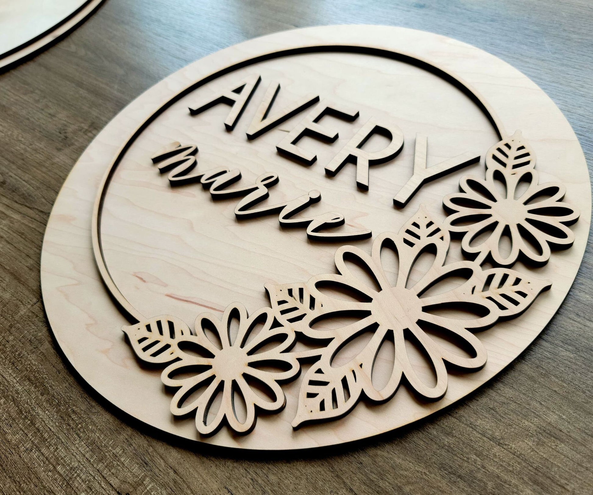 Custom Name Sign Kit, First & Middle Name, Nursery Round Name Sign, Wood Craft kit, Unfinished, DIY Personalized Wood Childrens Project Sign