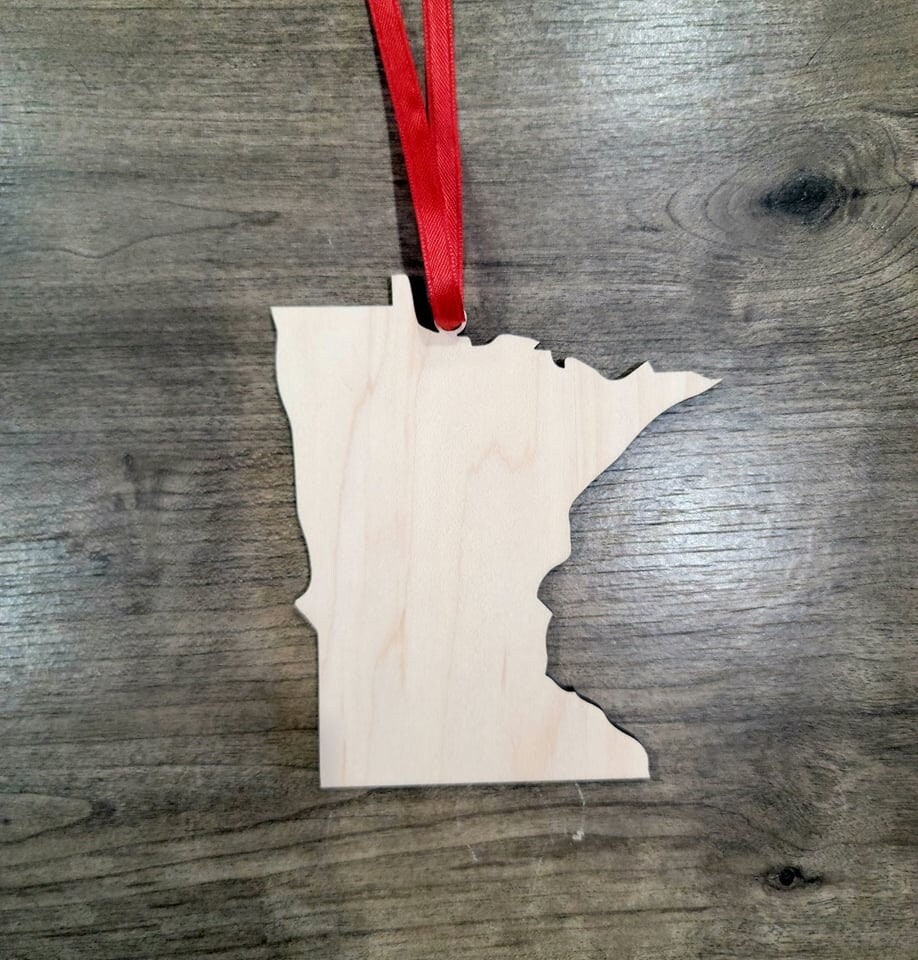 Minnesota Ornaments, Bulk wood Cut out Blanks, Unfinished, state Shaped Wood Ornament, DIY, Christmas ornaments, Blanks for Crafts, sign making