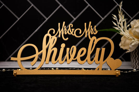 Custom Mr & Mrs Sign, Custom Wedding Name sign, Script Mr Mrs Surname, Personalized Last Name Sign, Sweetheart table Sign Head Table Decor, various sizes and colors available