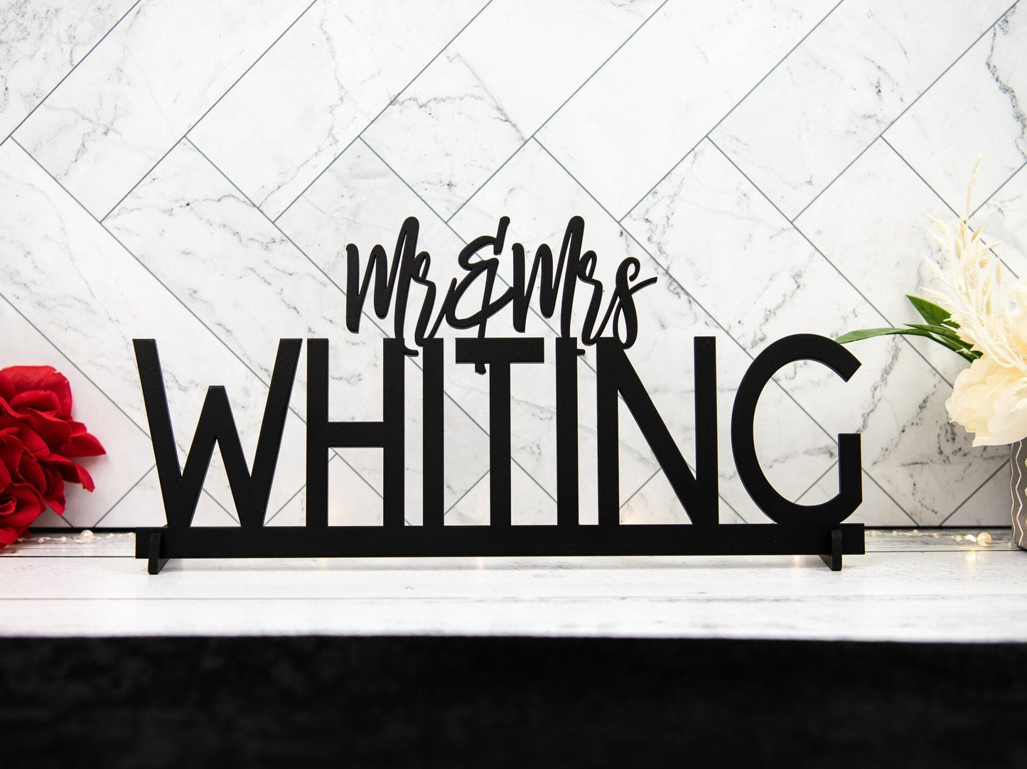 Custom Mr & Mrs Sign, Custom Wedding Name sign, All Capital letters Surname & Cursive Mr & Mrs, Personalized Last Name Sign, Sweetheart table Sign Head Table Decor, various sizes and colors available