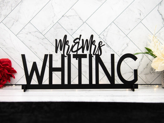 Custom Mr & Mrs Sign, Custom Wedding Name sign, All Capital letters Surname & Cursive Mr & Mrs, Personalized Last Name Sign, Sweetheart table Sign Head Table Decor, various sizes and colors available