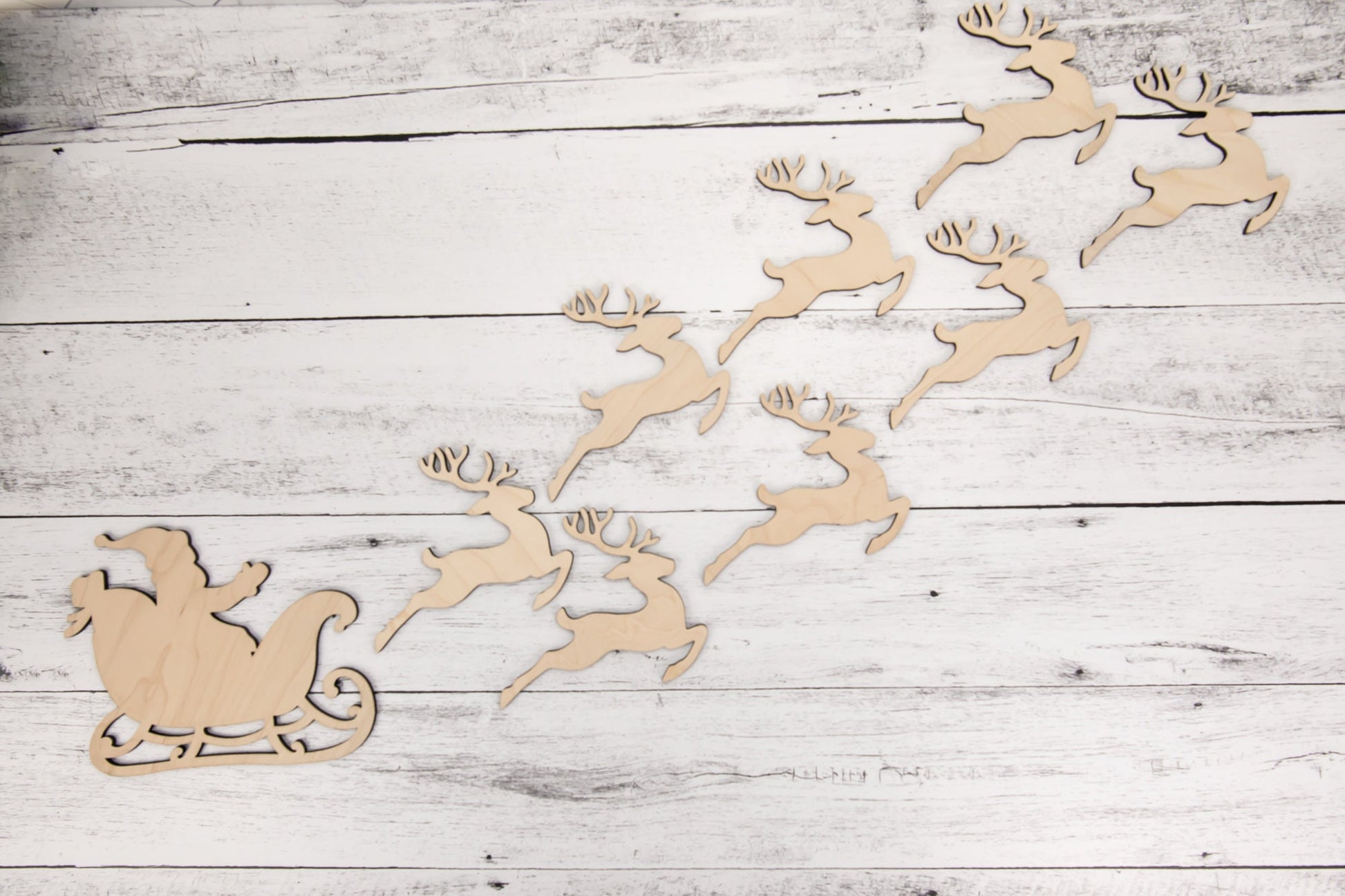 Santa Sleigh & Reindeer Wood Shapes, Wooden Christmas Shape, Unfinished, DIY Blank, Santas Reindeer, Wood Arts and Crafts, Holiday Ornaments