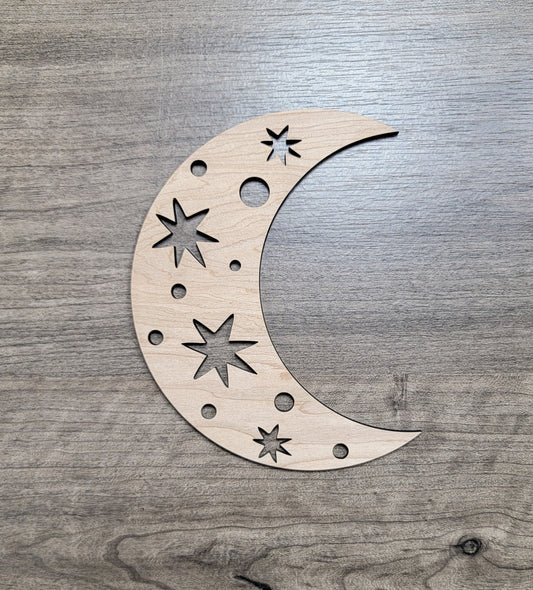 Crescent Moon & Stars Wood Shape Sign, Wooden Moon Shape Blank, Unfinished Cut out, Crafts DIY for Sign Making, Boho Decor theme Natural 003