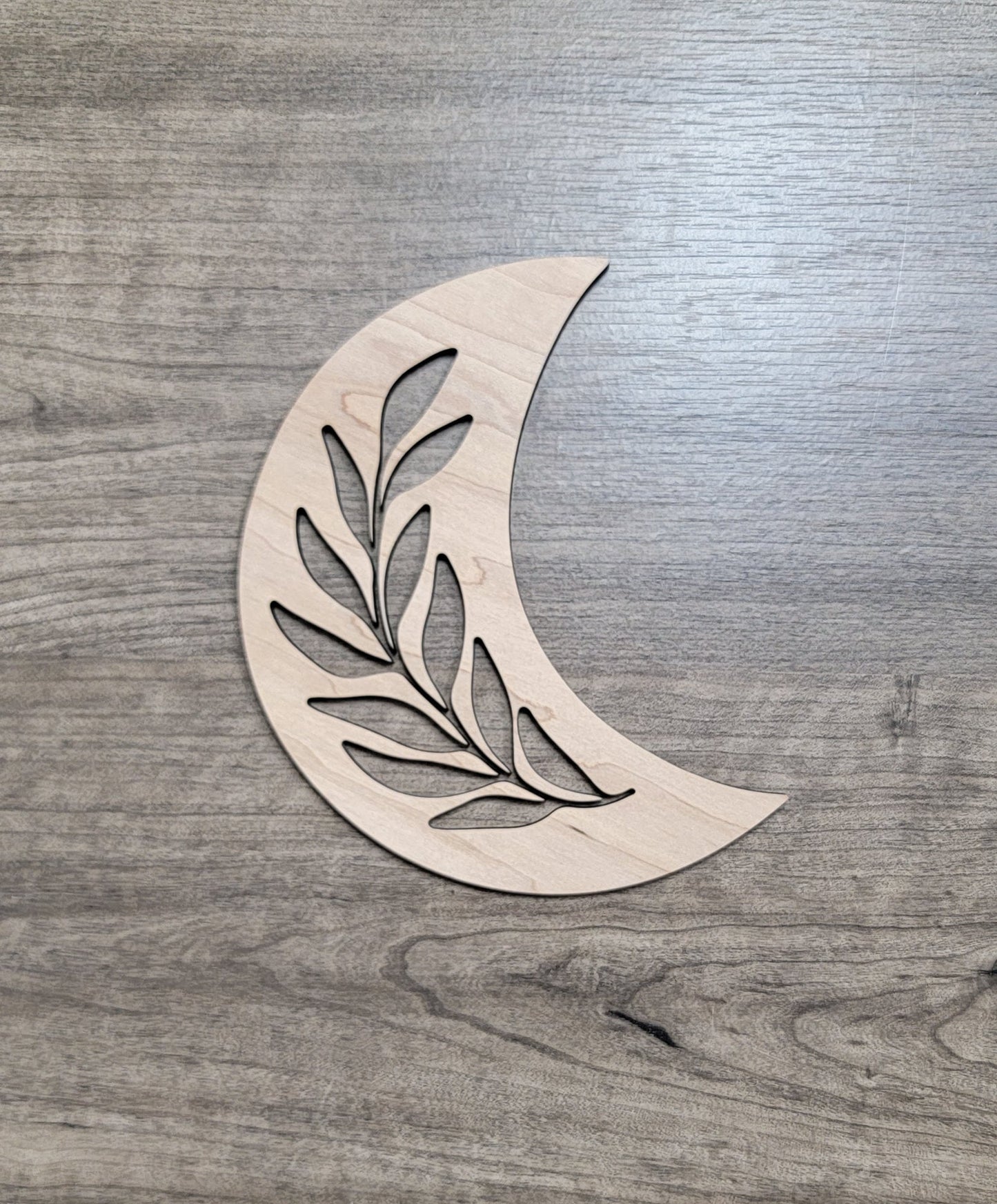 Crescent Moon + Leaf Wood Shape Sign, Wooden Moon Shape Blank, Unfinished Cut out, Crafts DIY for Sign Making, Boho Decor theme Natural 004