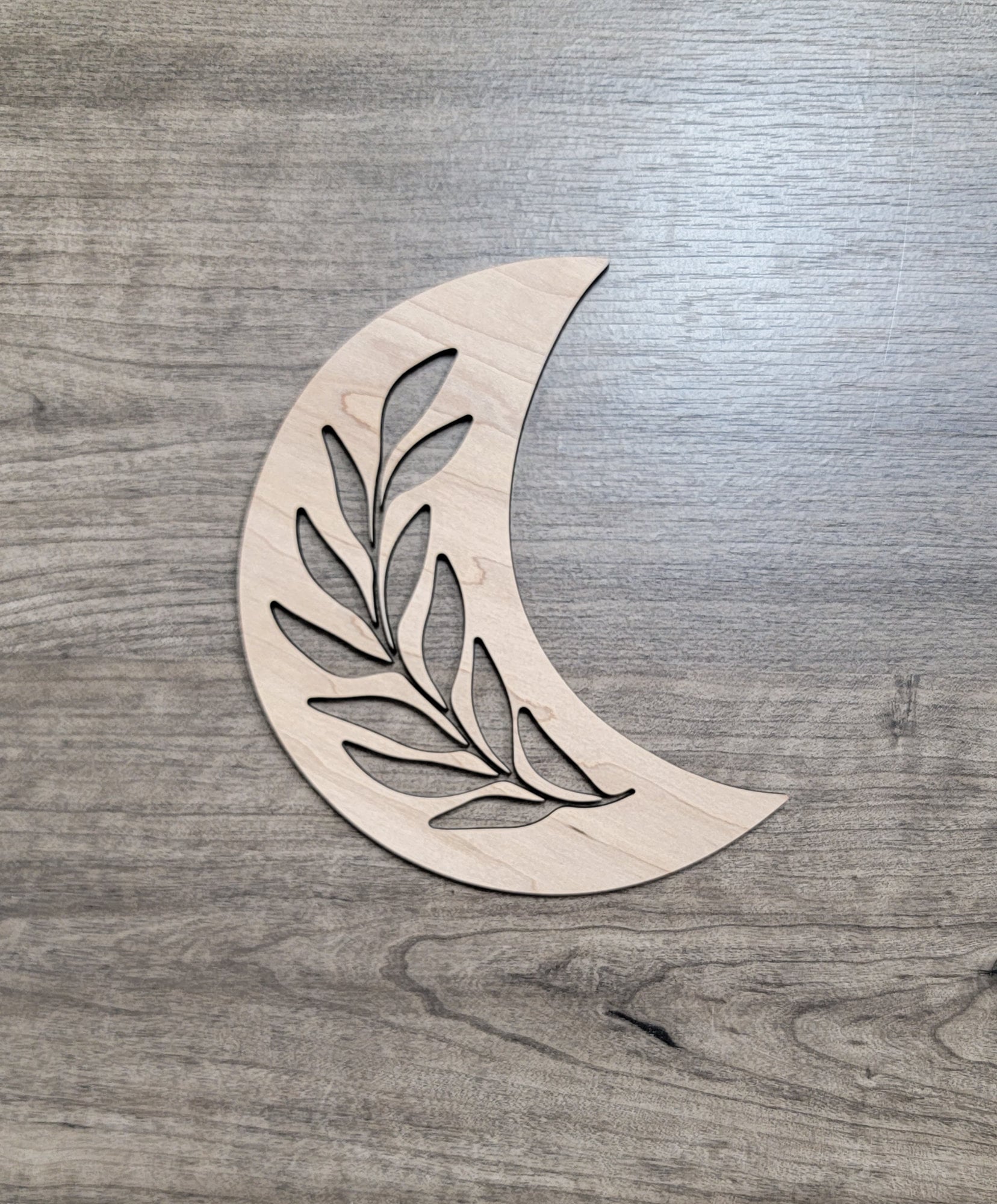 Crescent Moon + Leaf Wood Shape Sign, Wooden Moon Shape Blank, Unfinished Cut out, Crafts DIY for Sign Making, Boho Decor theme Natural 004