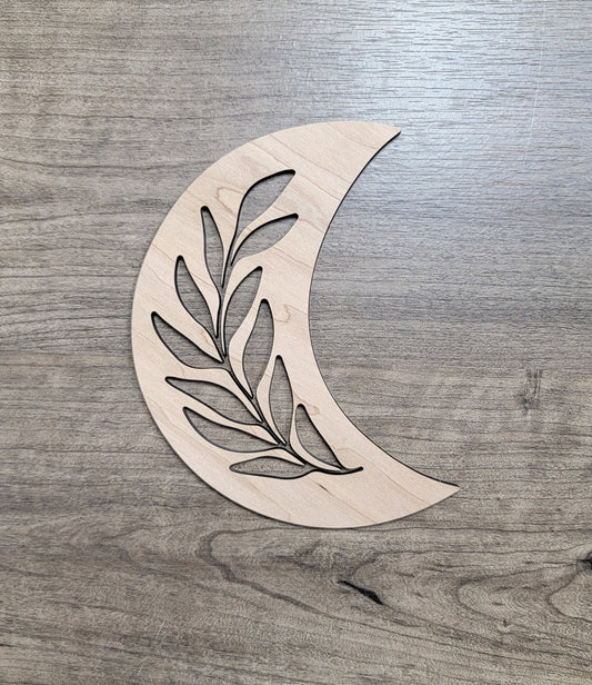 Crescent Moon + Leaf Wood Shape Sign, Wooden Moon Shape Blank, Unfinished Cut out, Crafts DIY for Sign Making, Boho Decor theme Natural 004