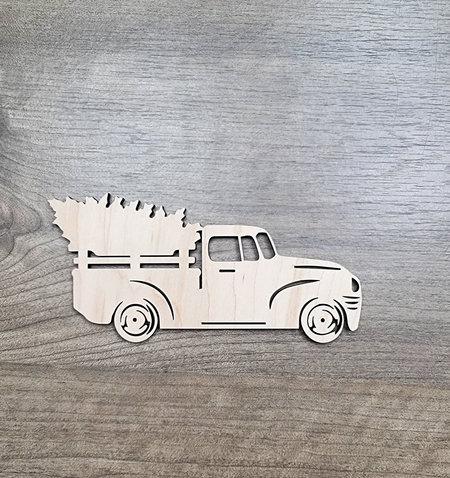 Christmas truck wood cut out with Tree, Santa Claus Truck, little red truck, wood shape, wooden Vintage truck, Christmas crafts, DIY Wood Blank