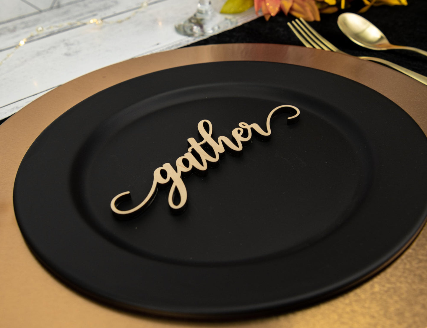 Gather Place Cards, Thanksgiving Table Plate Settings, Gather Wood Word, Holiday Decor, Thanksgiving Place settings, Small Thankful Sign