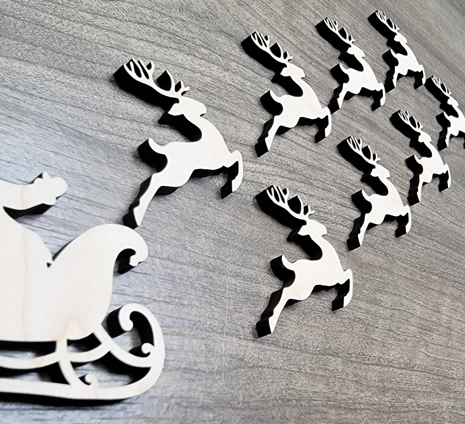 Santa Sleigh & Reindeer Wood Shapes, Wooden Christmas Shape, Unfinished, DIY Blank, Santas Reindeer, Wood Arts and Crafts, Holiday Ornaments