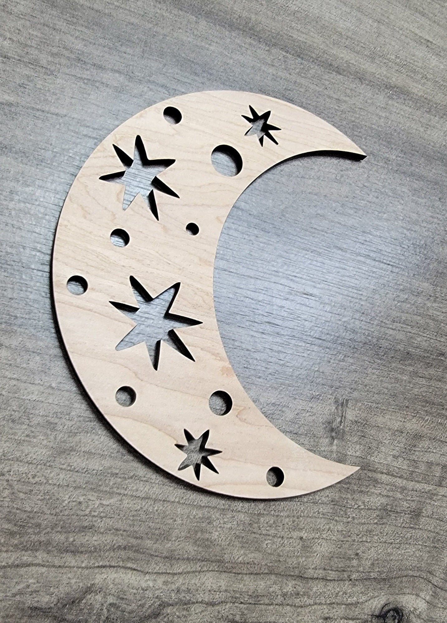Crescent Moon & Stars Wood Shape Sign, Wooden Moon Shape Blank, Unfinished Cut out, Crafts DIY for Sign Making, Boho Decor theme Natural 003