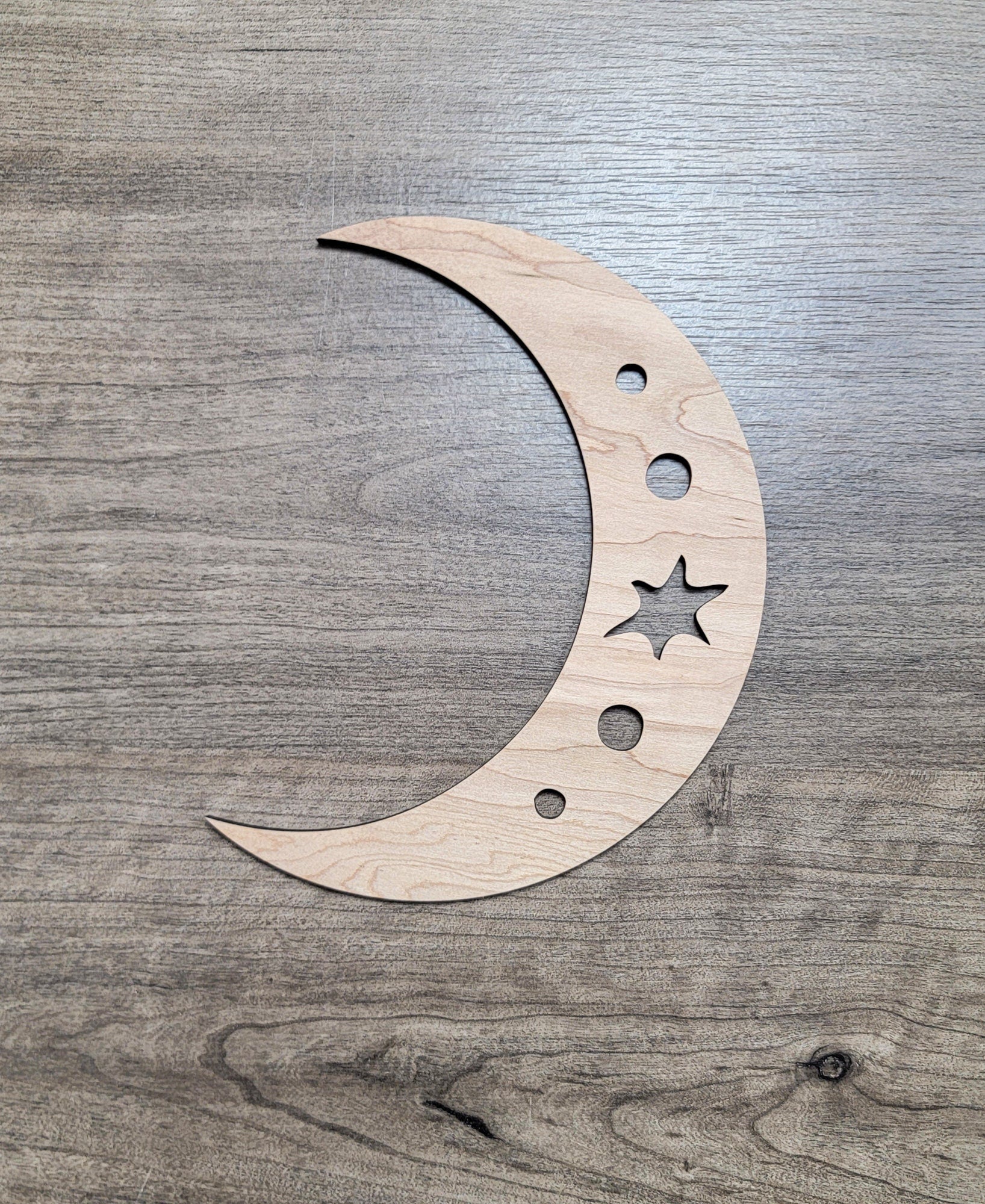 Crescent Moon & Star Wood Shape Sign, Wooden Moon Shape Blank, Unfinished Cut out, Crafts DIY for Sign Making, Boho Decor theme Natural 001