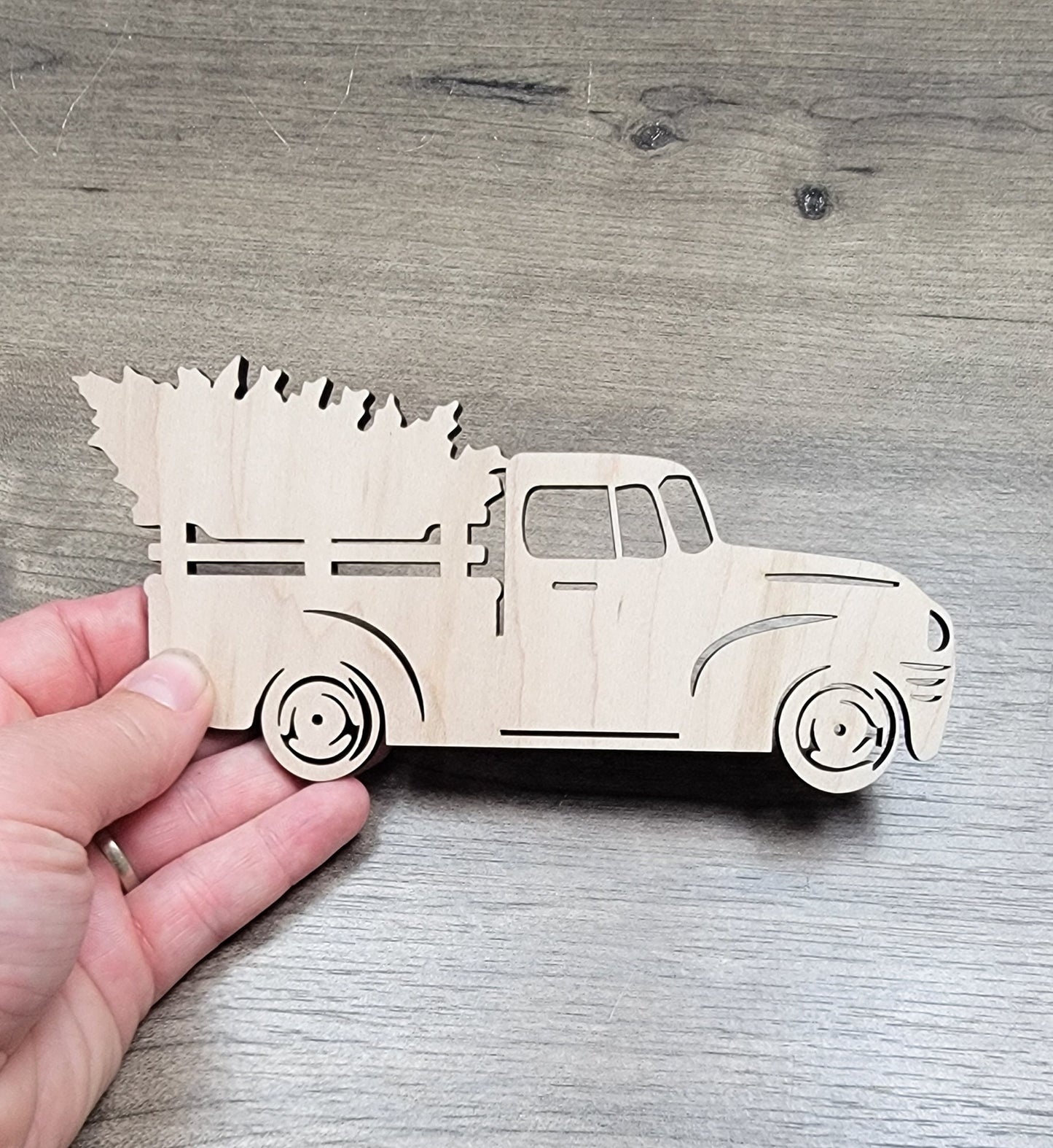 Christmas truck wood cut out with Tree, Santa Claus Truck, little red truck, wood shape, wooden Vintage truck, Christmas crafts, DIY Wood Blank