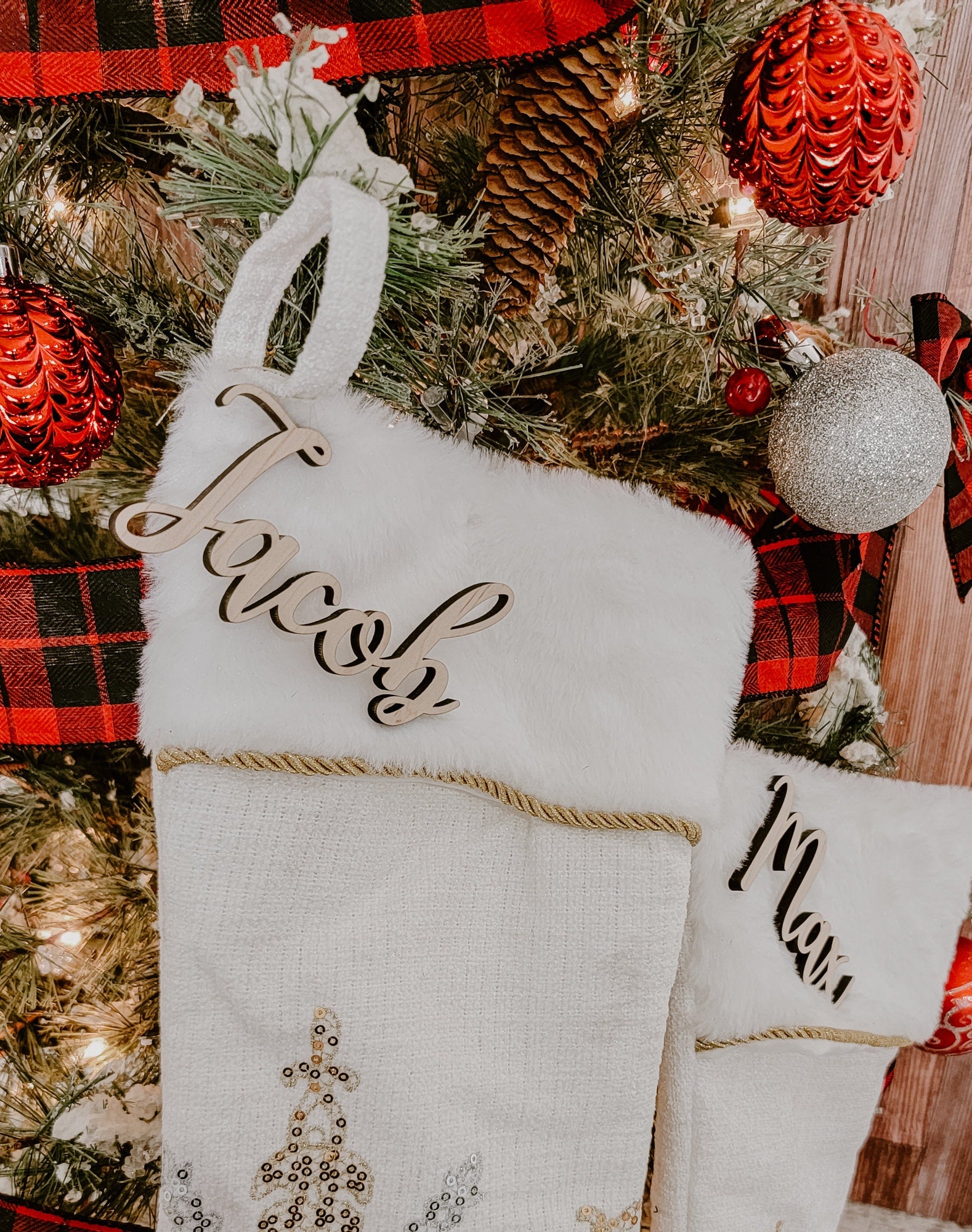 Christmas Stocking Name Tag Signs, Kids, Personalized Childrens Wooden Name Sign, SMALL Names For Xmas Tree, Wood Name Cards, Holiday Decor