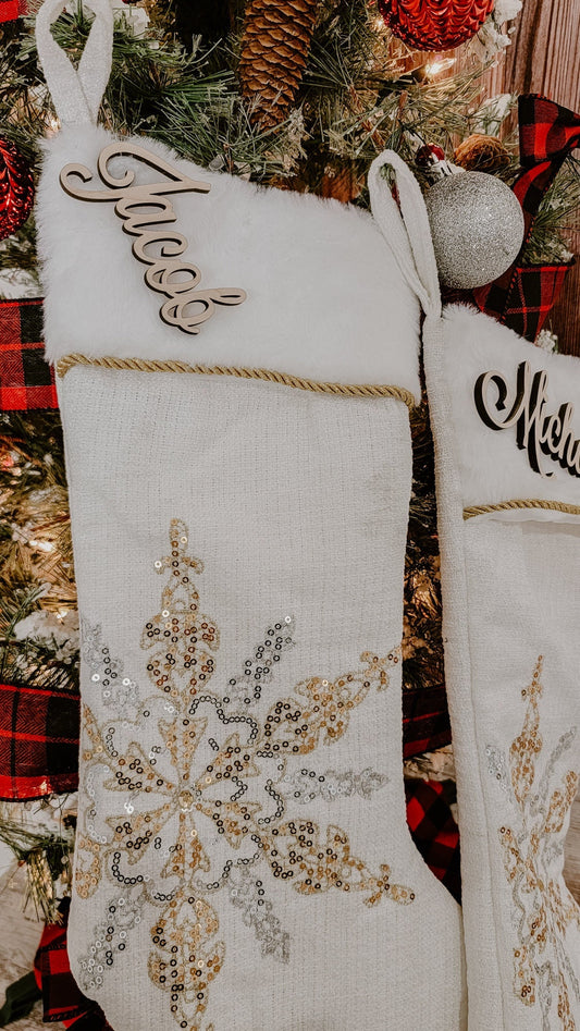 Wood Name Tags Christmas Stockings for Kids, Personalized Wooden Name Sign, Custom SMALL Names For Xmas Tree, Wood Name Card, Holiday Decor -LAVAN font