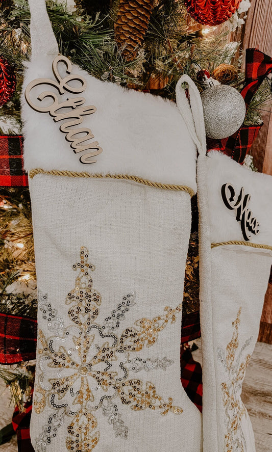 Wood Name Tags Christmas Stockings for Kids, Personalized Wooden Name Sign, Custom SMALL Names For Xmas Tree, Wood Name Card, Holiday Decor -LAVAN font